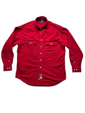 GAP Men’s Vintage Red Thick Flannel 100% Cotton Button Down Shirt Size Large